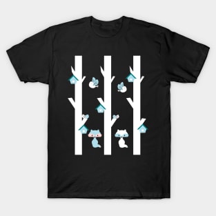 Foxes and cute birds at night T-Shirt